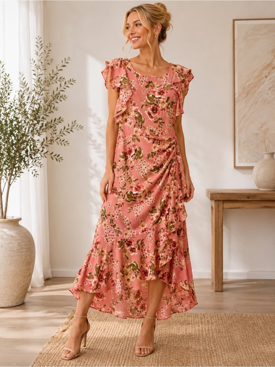 julia jordan Dresses & Skirts - Julia Jordan Floral Ruffle Dress in Pink and Green